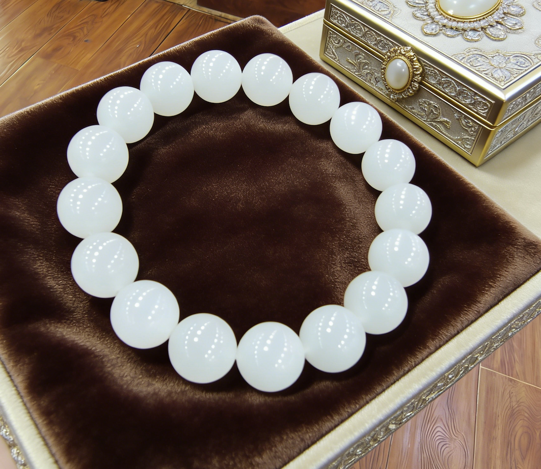 Natural White Jade Beaded Bracelet