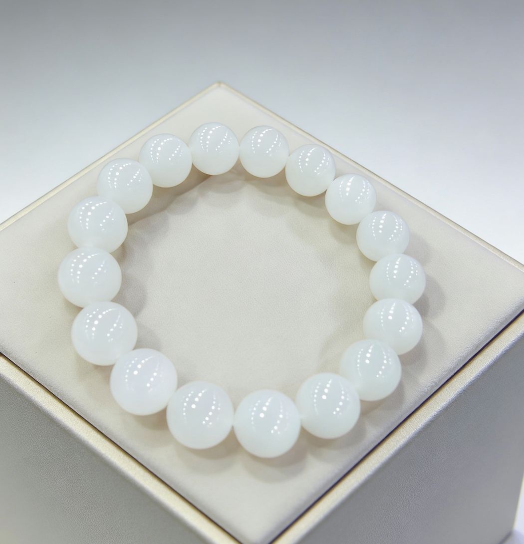 Natural White Jade Beaded Bracelet