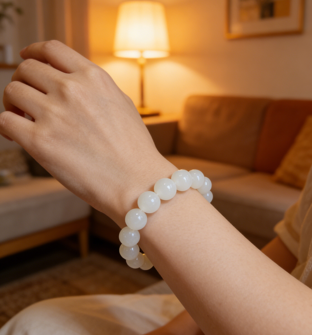 Natural White Jade Beaded Bracelet